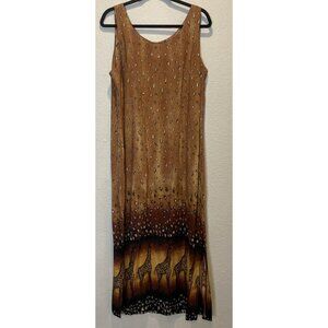 Worthington Size 12 Maxi Dress Safari Giraffe Animal Print Sleeveless Y2K Travel